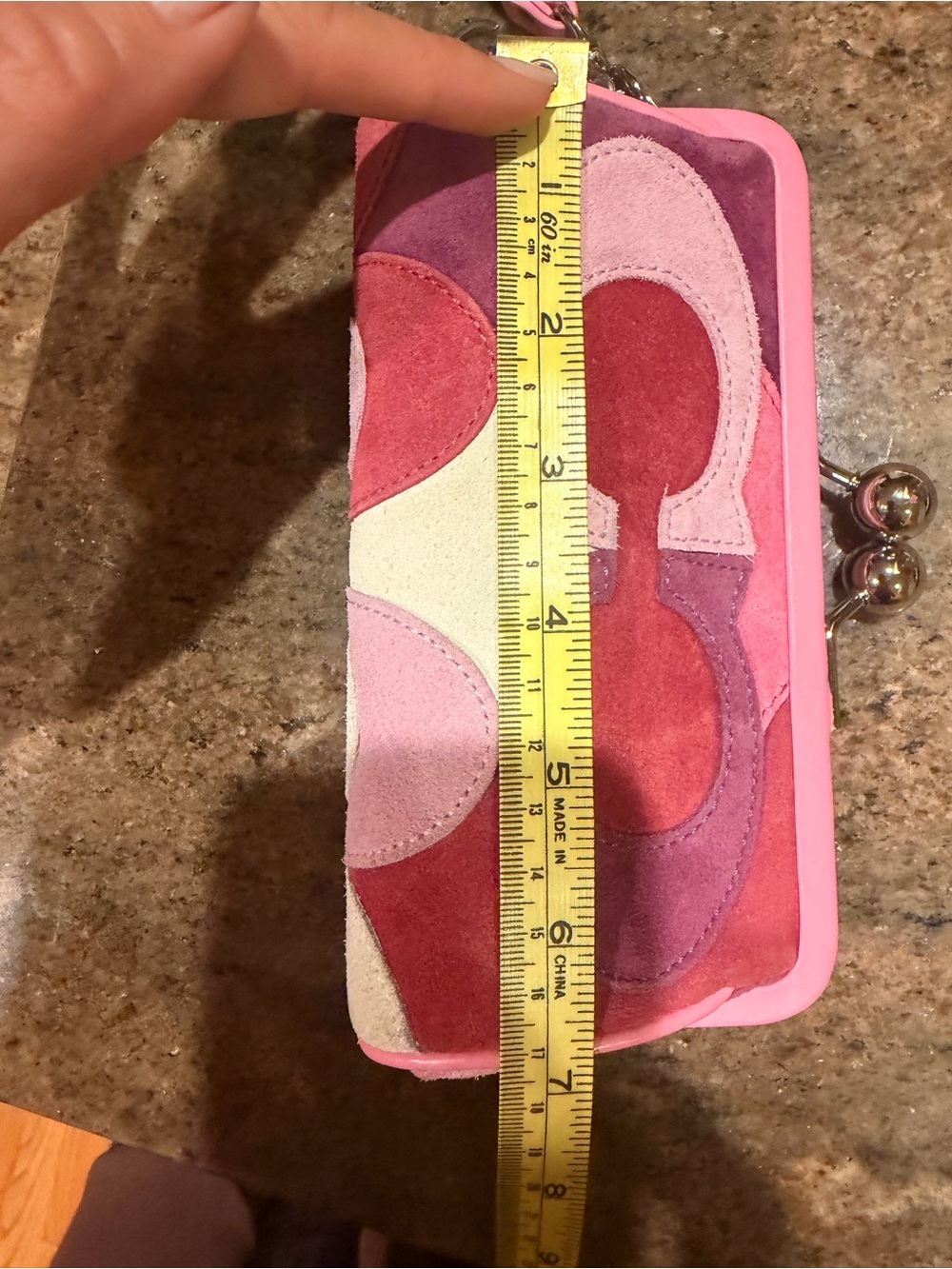 Coach Pink & Red Suede Wristlet Clutch - Picture 6 of 6
